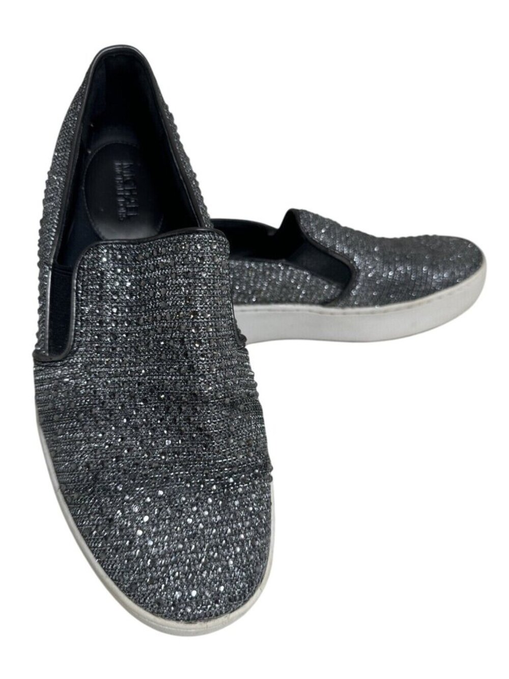 Michael Kors Women's Embellished Slip-On Sneakers Silver & Black Size 8